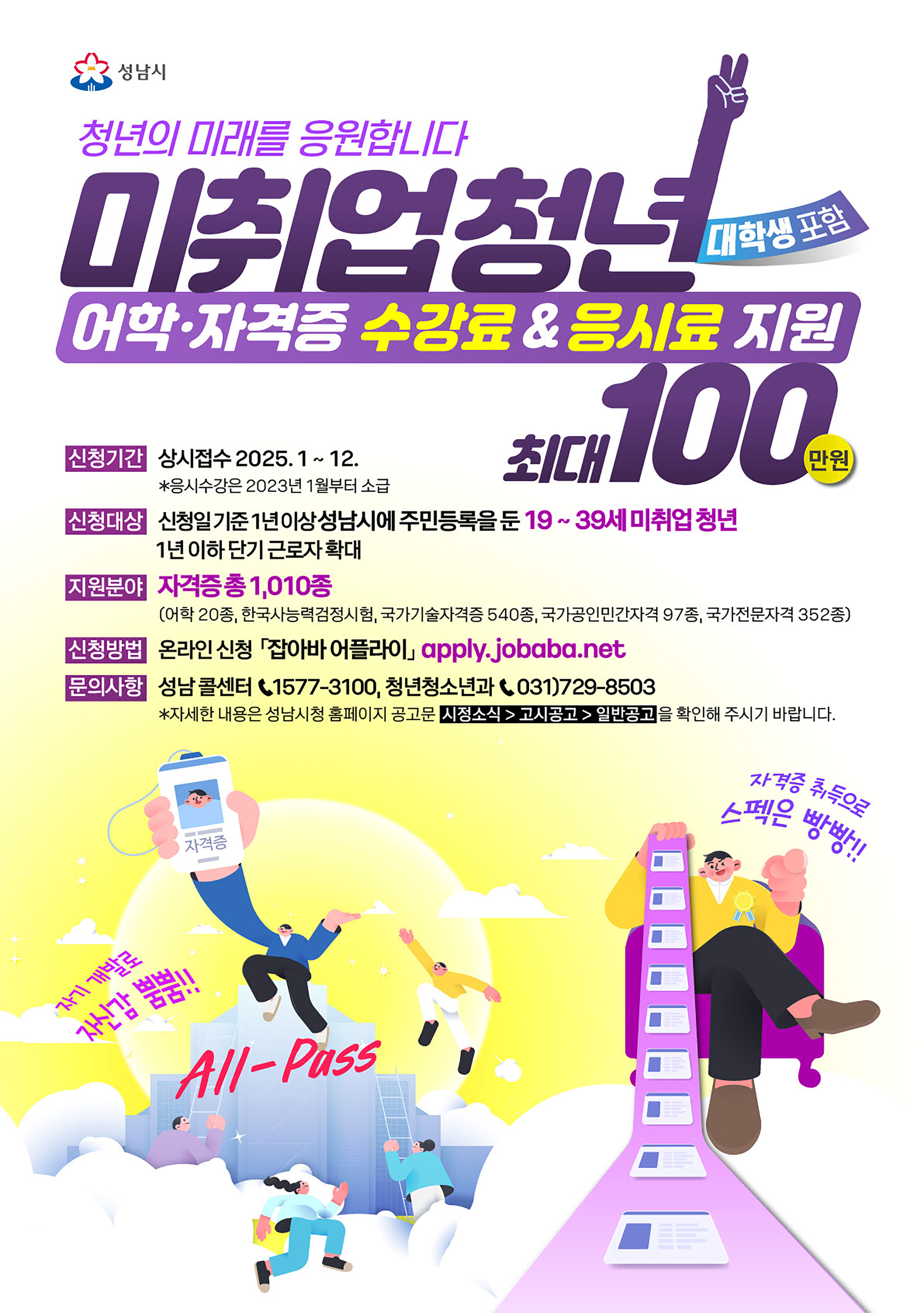 성남시, 미취업 청년 지원 ‘올패스’ 대상 39세까지 확대